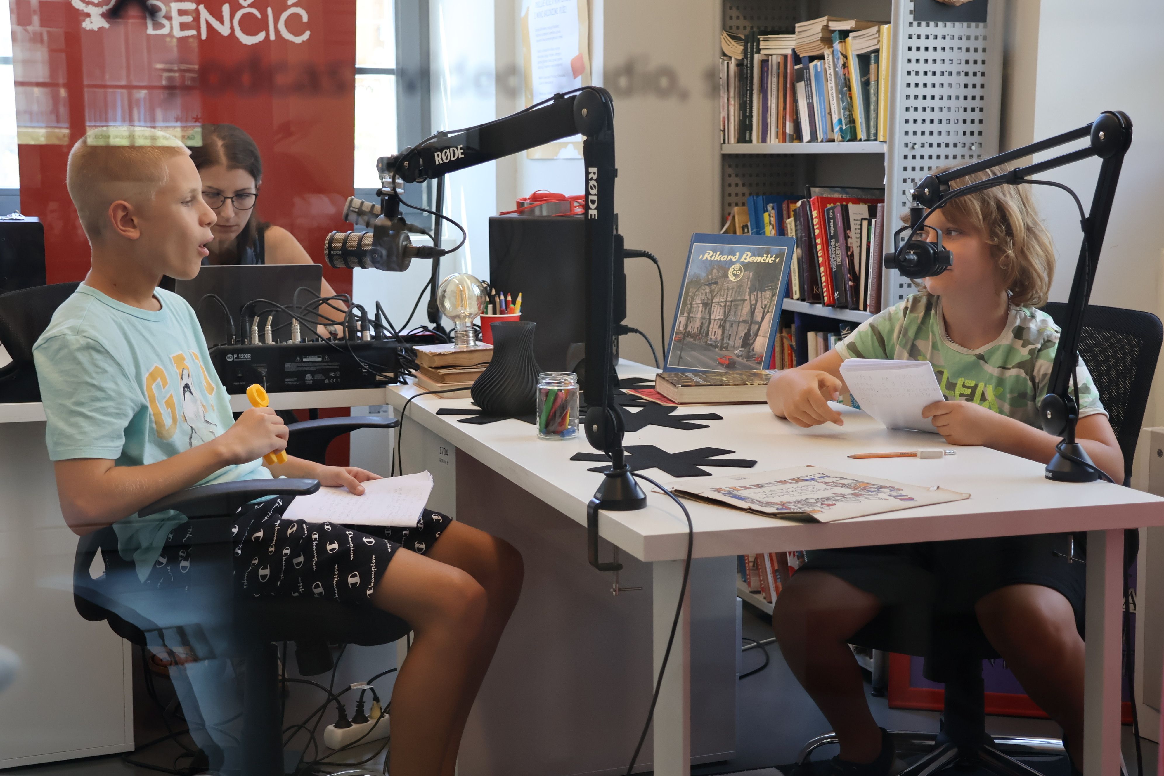 Young podcasters record their thoughts for broadcast on Radio Benčić.