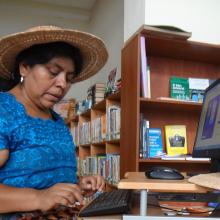 Woman artist who uses the library’s computers to photograph and market her hand-made hats.
