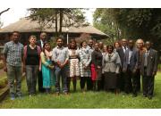 A group of trainees and trainers at the EIFL Open Science train the trainers course in Addis Ababa. They are standing outside the training venue.