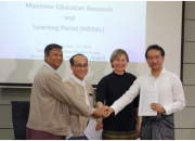 From left: Dr Nay Win Oo, Deputy Director General of Department of Higher Education, Dr Zaw Wai Soe, Chair of the Myanmar Rectors' Committee, Rima Kupryte, Director of EIFL, and Dr Kazutsuna Yamaji of the National Institute of Informatics at the MERAL signing ceremony in Yangon.
