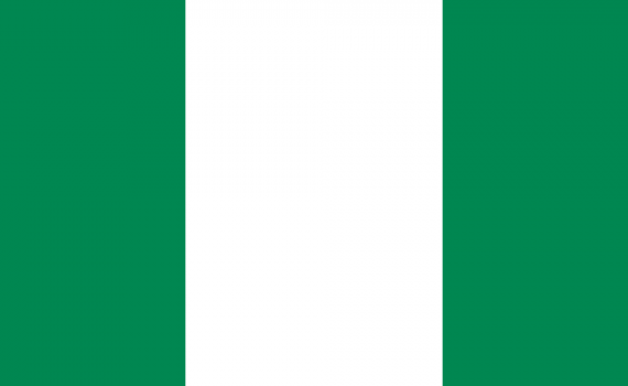 flag of Nigeria - 3 vertical bands, green, white, green. 