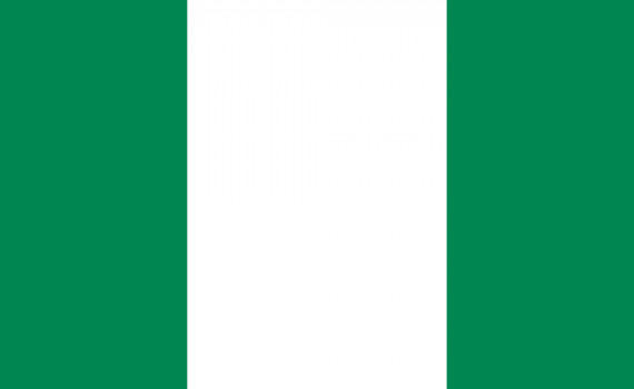 flag of Nigeria - 3 vertical bands, green, white, green.