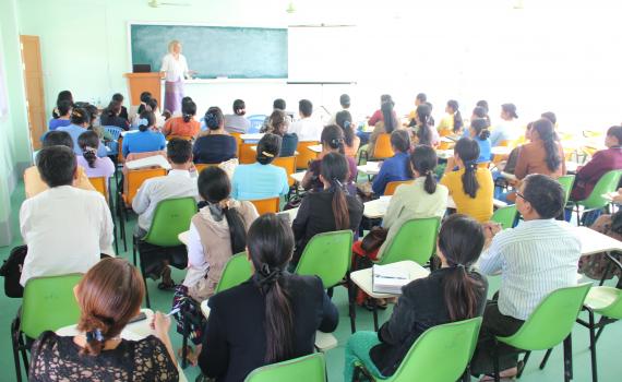 eLibrary Myanmar Project Manager Susanna Lob introduces first training workshop for faculty at Yadanabon University.